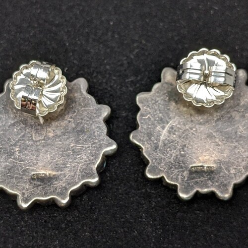 Vintage Zuni Vintage Sterling Silver & Turquoise Petit shops Point Pierced Earrings 123