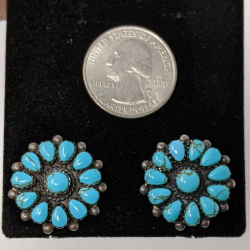 Vintage Zuni Vintage Sterling Silver & Turquoise Petit shops Point Pierced Earrings 123