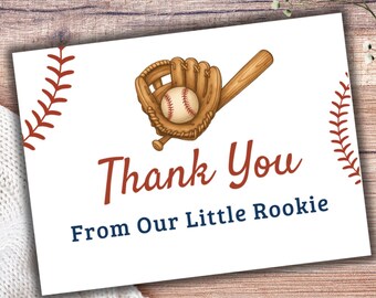 Baseball Thank You Card, Rookie of the Year Baby Shower Thank You, Sports Theme Printable Card, Editable Canva Template, Digital Download