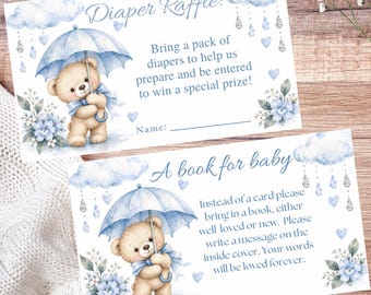 Baby Shower Book Request Card & Diaper Raffle Set, Books for Baby Sign, Editable Canva Baby Shower Template 8.5x11
