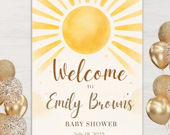 Sunshine Baby Shower Welcome Sign, Little Ray of Sunshine Party 18x24 Decor, Editable Canva Template, Printable Digital Sign, Summer Theme
