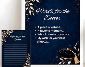 PhD Party Decorations, Words for the Doctor Advice Cards & Sign, Doctorate Graduation Guest Book Alternative, Editable Canva Template