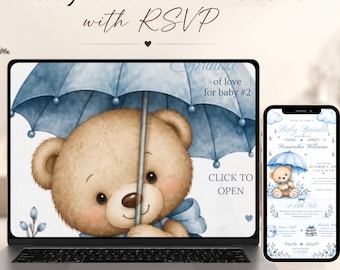 Baby Sprinkle Invitation Digital, Bear Baby Shower Invite, Teddy Bear Baby Shower RSVP Website, Editable Canva Template
