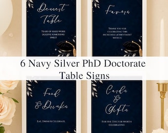 PhD Party Decorations, Doctorate Graduation Party Signs Set, 6 Editable Table Signs, Doctoral Graduation Decor, Canva Template