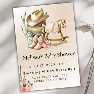 Cowgirl Baby Shower Digital Invitation, Editable Western Theme Canva Template, Custom Printable Invite for Celebrations, Rodeo Party