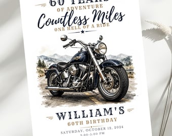 Motorcycle Birthday Invitation for Men, Biker Party Invite for Him, Motorcycle Rider Celebration, Editable 5x7 Canva Template