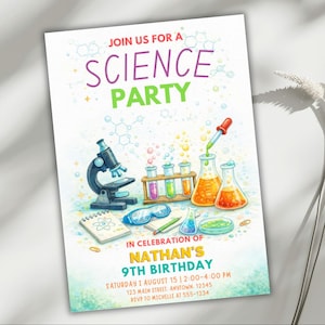 Science Party Invitation Template, STEM Birthday Party Invite, Science Lab Birthday Invitation, Experiment Party Invite, Editable Canva