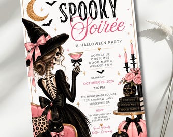Adult Halloween Party Invitation, Spooky Party Invite, Witchy Halloween Invitation, Elegant Costume Party Editable 5x7 Canva Template