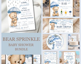 Bear Baby Shower Invite Bundle, Baby Sprinkle Invitation, RSVP Website, Welcome Sign, Games, Favor Tags, Cake Topper