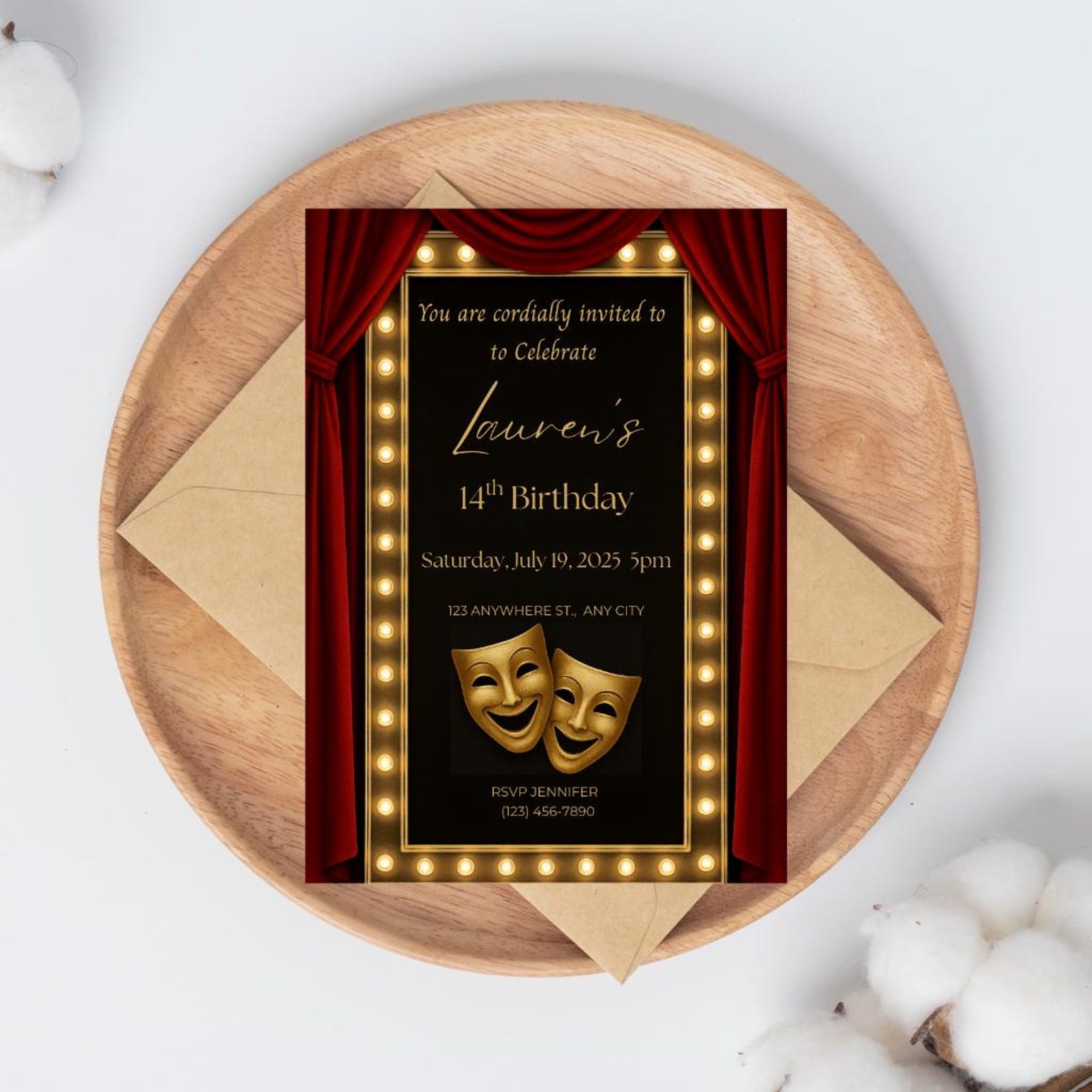 Broadway Party Editable Invitation, Theatre Theme Canva Template Evite ...