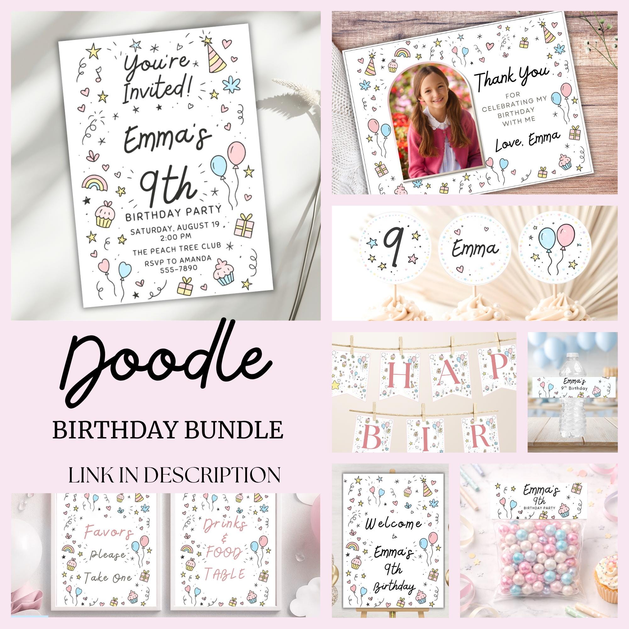 Editable Party Flags Editable Doodle Party Banner Template, Printable Happy Birthday Flags ...