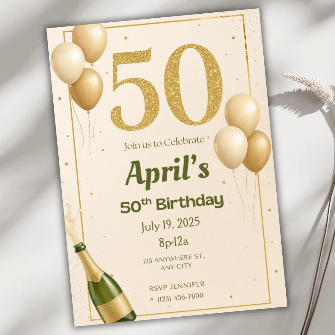 50th Birthday Invitation Editable Canva Template Evite Champagne Gold Il 1080xN.6850794052 1xe2