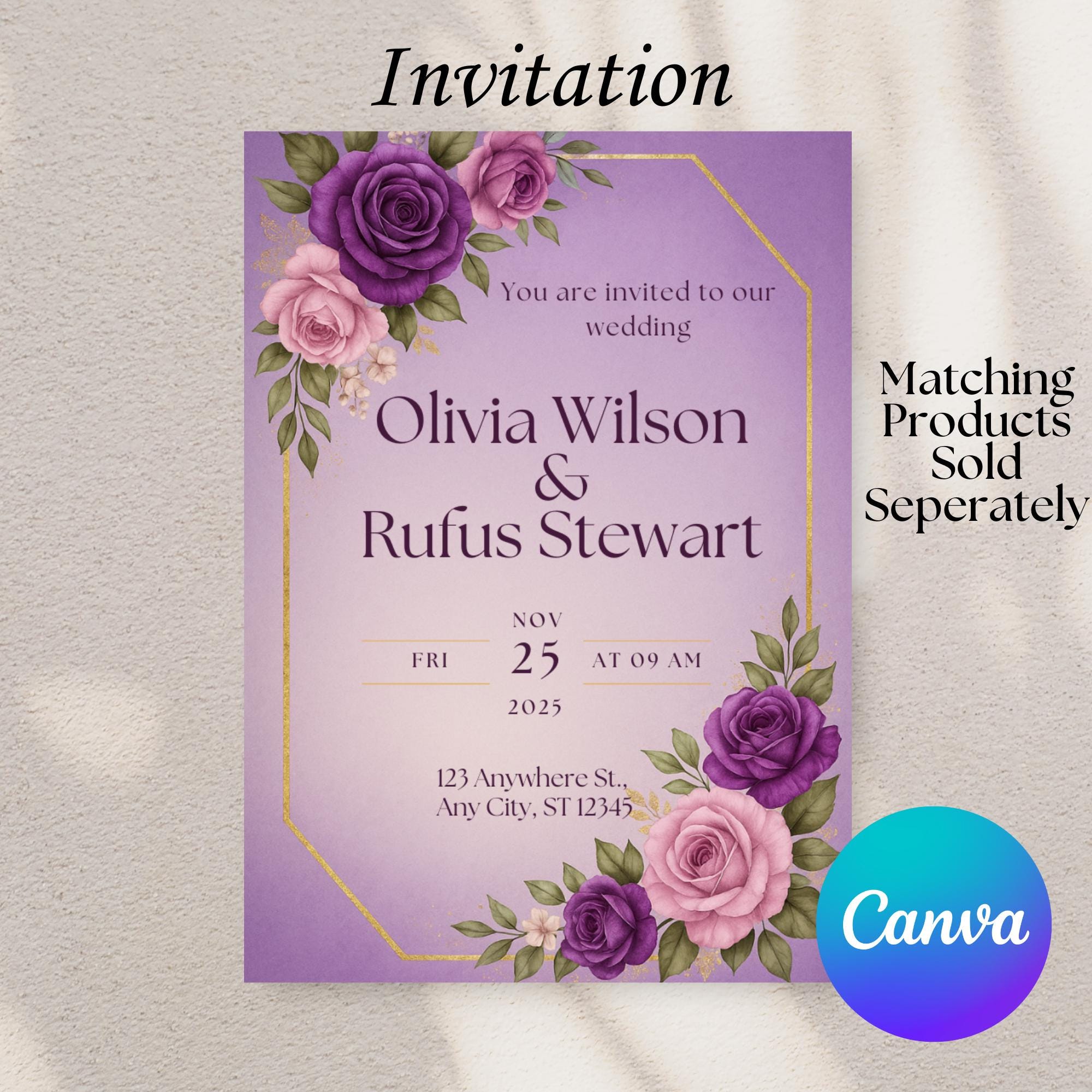 Purple Floral Wedding Welcome Sign 18x24, Editable Canva Template, Boho ...