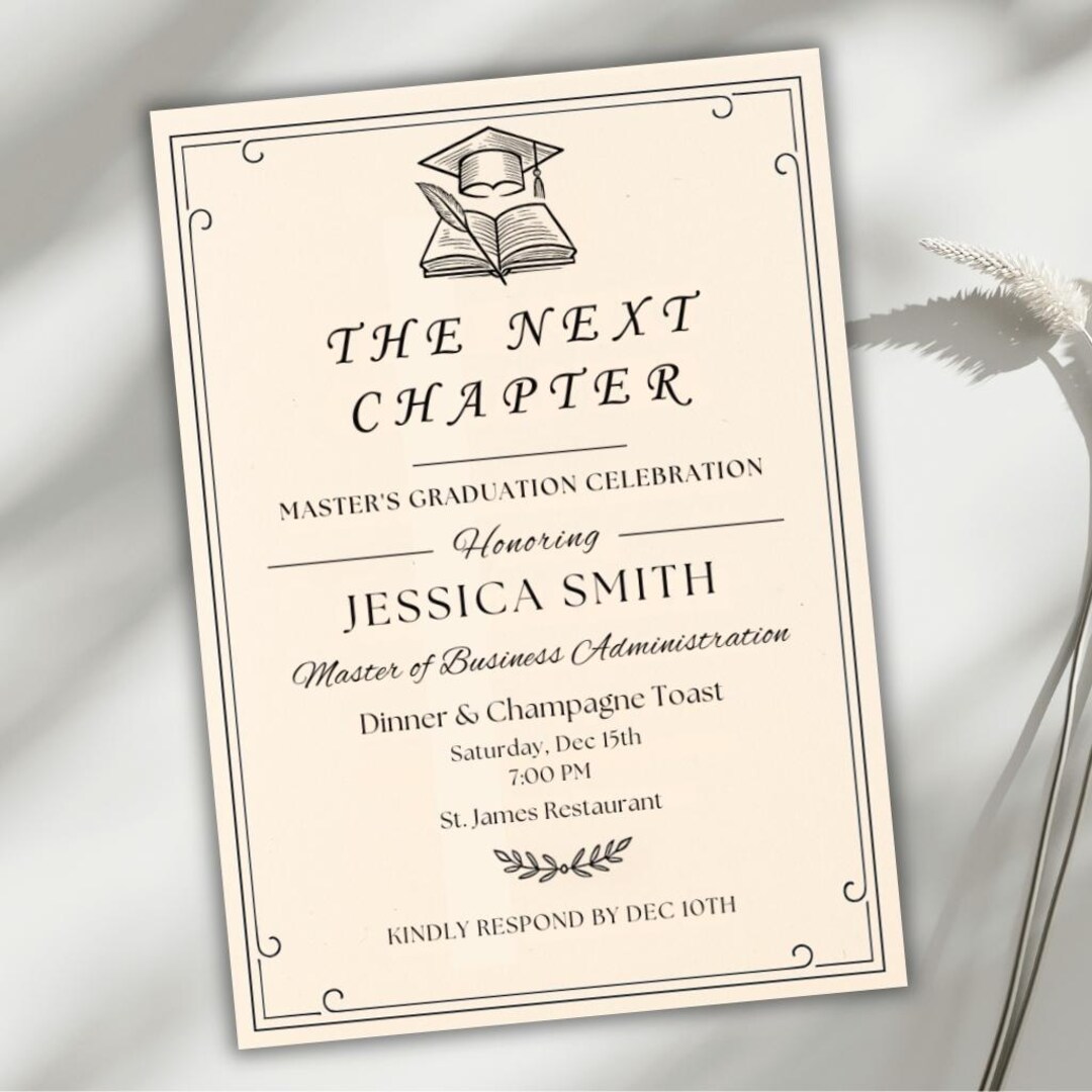 Elegant Masters Graduation Invitation Template, the Next Chapter Canva ...