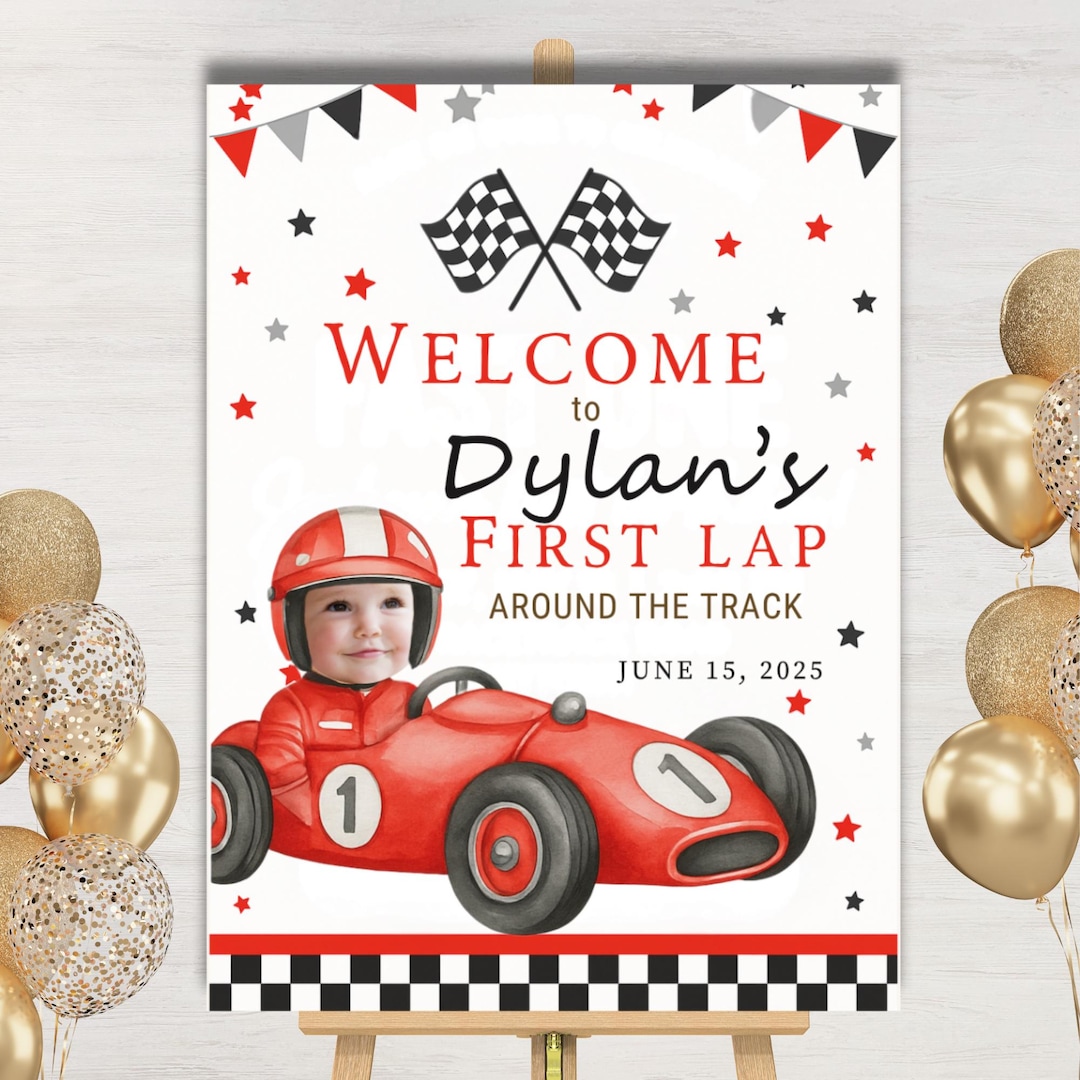 Race Car Birthday Welcome Sign | First Lap Racing Party Decor ...