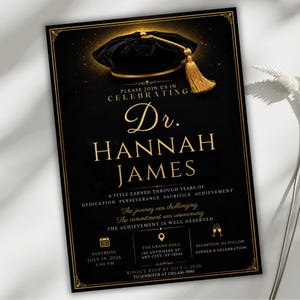 Doctorate Graduation Invitation, PhD Graduation Party Invitation, Doctoral Hooding Ceremony Celebration, Editable 5x7 Canva Template