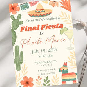 Editable Final Fiesta Invite, Mexican Bachelorette Party Template, Canva Printable, Fiesta Bridal Shower, 5x7 Cactus Margarita Download