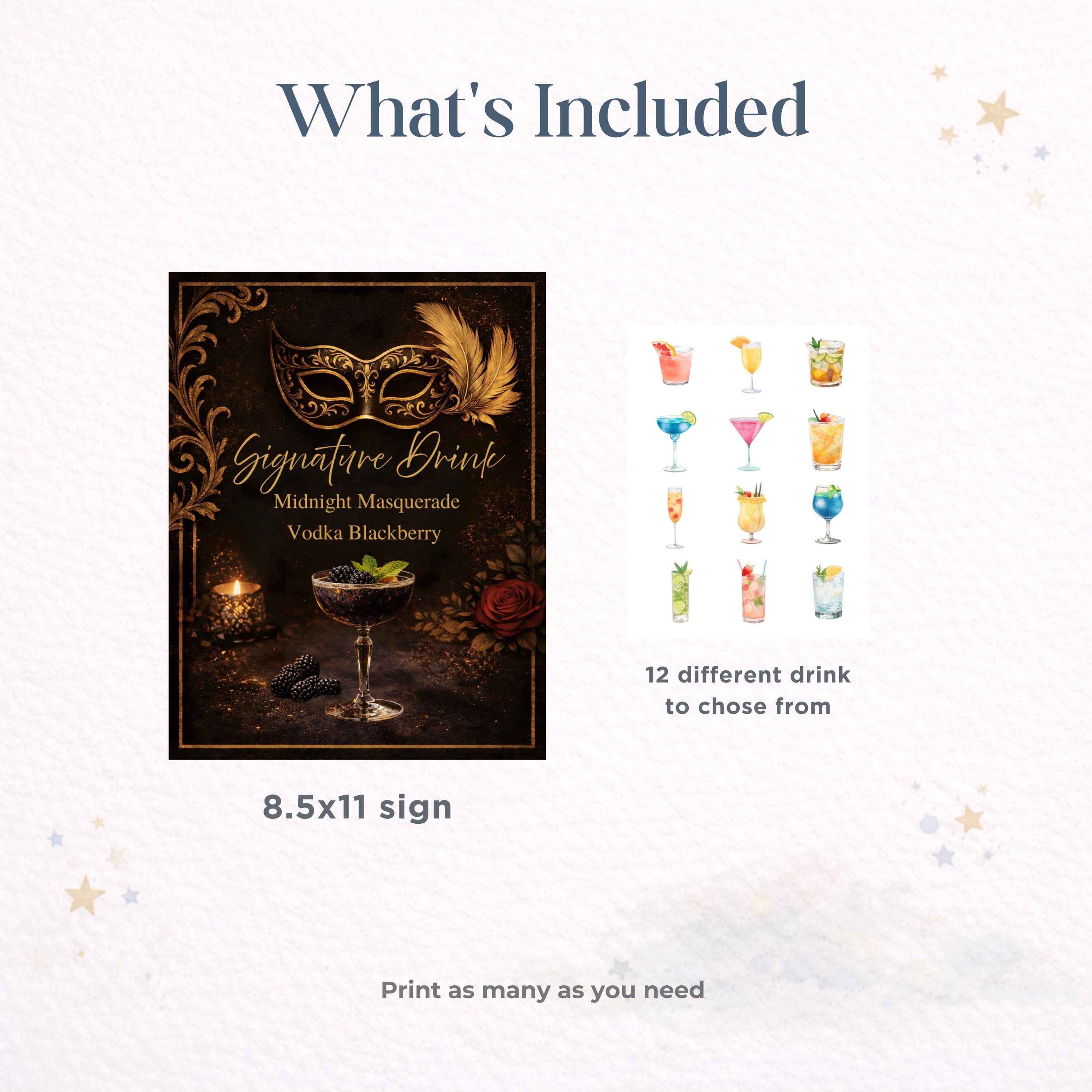Masquerade Signature Drink Sign, Masquerade Party Decor, Black and Gold ...