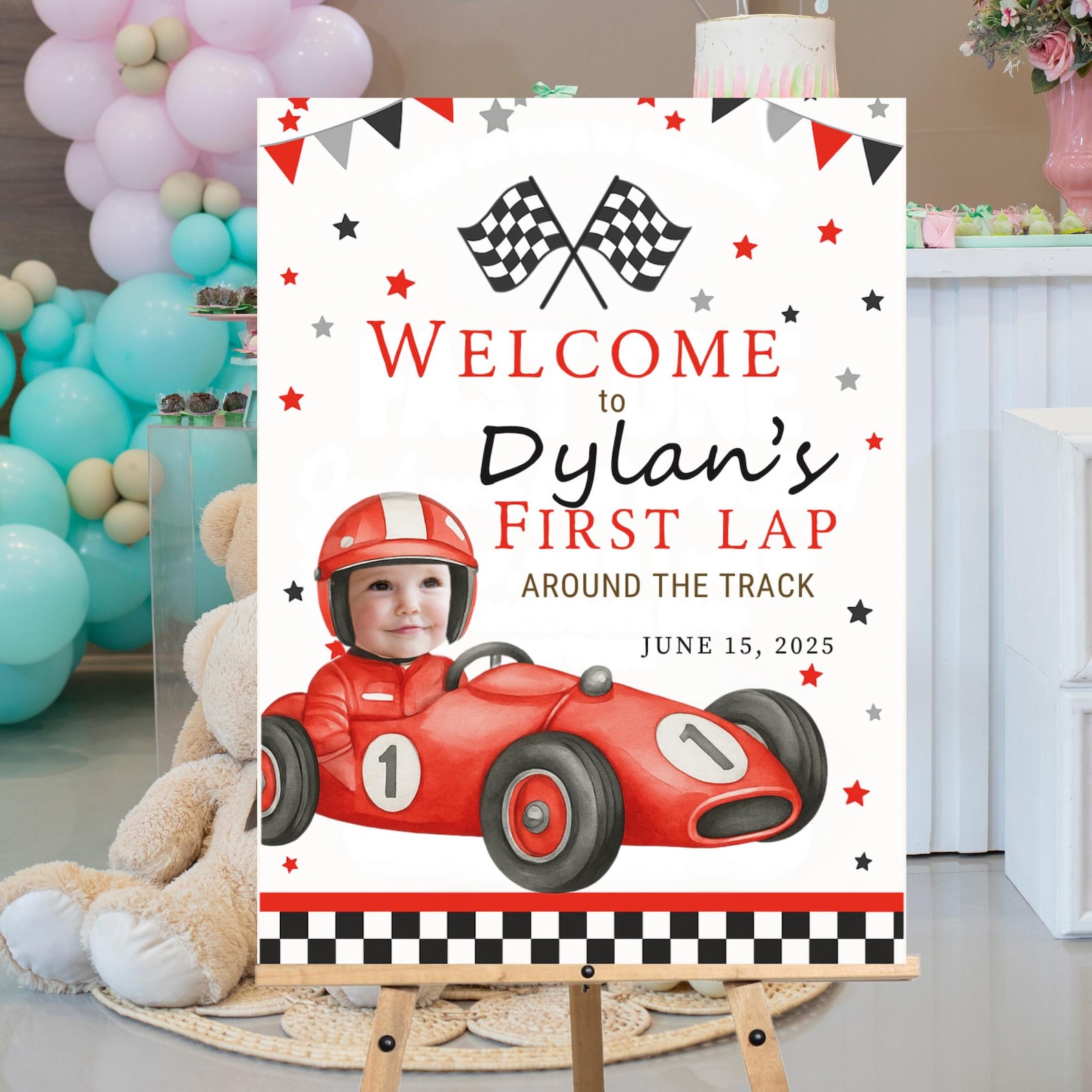 Welcome Racing Check Race Car Birthday Welcome Sign | First Lap Racing Party Decor ...