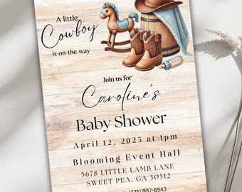Cowboy Baby Shower Digital Invitation, Editable Canva Template for Western Theme, Instant Download for Baby Showers