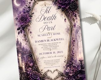 Gothic Wedding Invitation, Til Death Do Us Part Invitation, Dark Romance Wedding Invite, Coffin Editable 5x7 Canva Template