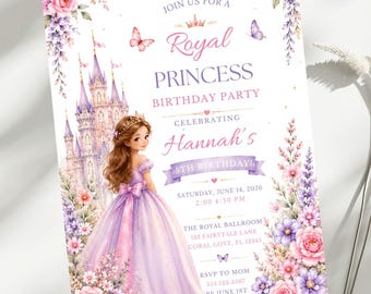 Princess Birthday Invitation, Royal Princess Party Invite, Editable Canva Template, Fairytale Girls Birthday Party, Storybook Princess