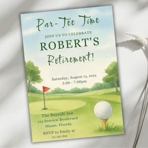 Invito per pensionamento golfista, modello modificabile per festa di golf Canva Evite, festa sul campo da golf, download digitale, invito stampabile