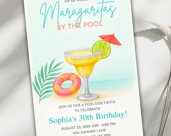 Margaritas by the Pool Invitation, Editable Canva Template Evite, Pool Party Invite, Summer Girls Night, Cocktail Fiesta, 30th 40th Birthday