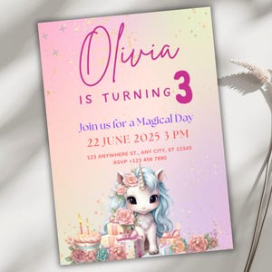 Unicorn Invitation, Rainbow Birthday Invite, Editable Unicorn Party Canva Template, Instant Download for Girls Magical Celebration