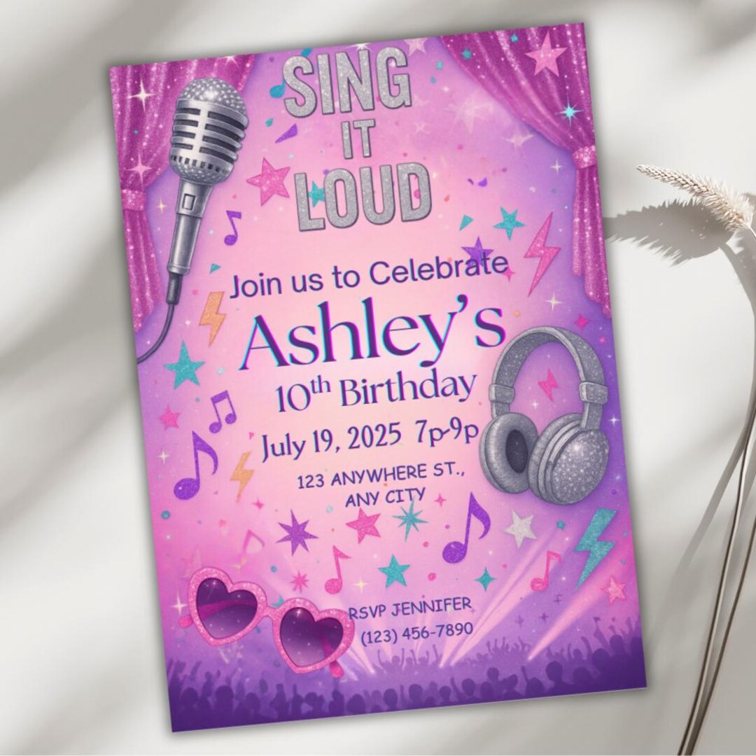 Voice Lessons Invites Girls Karaoke Birthday Party Invitation, Singing Pop Star Invite ...