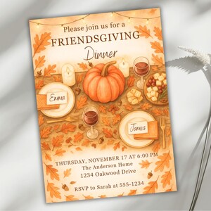 Friendsgiving Invitation, Cozy Fall Dinner Party Invite, Thanksgiving Canva Template, Autumn Tablescape Printable, Editable Evite Card