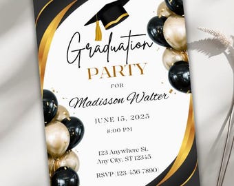 Graduation Digital Invitation, Editable Party Invite Canva Template, Class of 2025 Grad Announcement, Instant Download