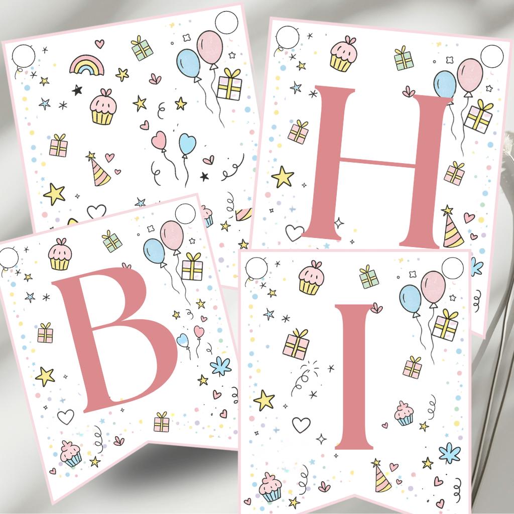Editable Party Flags Editable Doodle Party Banner Template, Printable Happy Birthday Flags ...