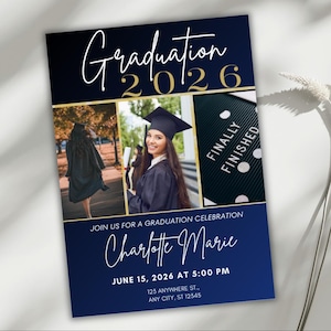 Graduation Digital Invitation, Class of 2025 Editable Canva Template, Instant Download Grad Announcement Invite, High School Evite