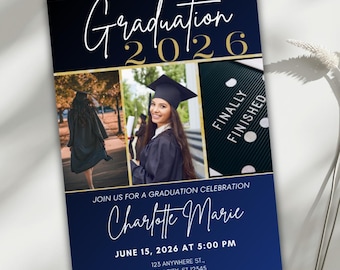 Graduation Digital Invitation, Class of 2025 Editable Canva Template, Instant Download Grad Announcement Invite, High School Evite