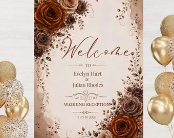 Alternative Wedding Signage, Moody Wedding Welcome Sign, Rust Brown Floral Reception Sign, Dark Romantic Wedding Decor