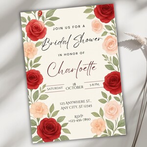 Faire-part de douche nuptiale bohème, modèle floral toile, téléchargement numérique modifiable, carte de douche imprimable, mariage rustique, bricolage fête Evite