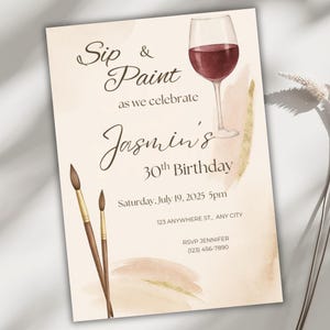 Sip and Paint Editable Invitation, Wine Party Canva Template, Girls Night Art Invite, 5x7 Printable Birthday Evite, Instant Download
