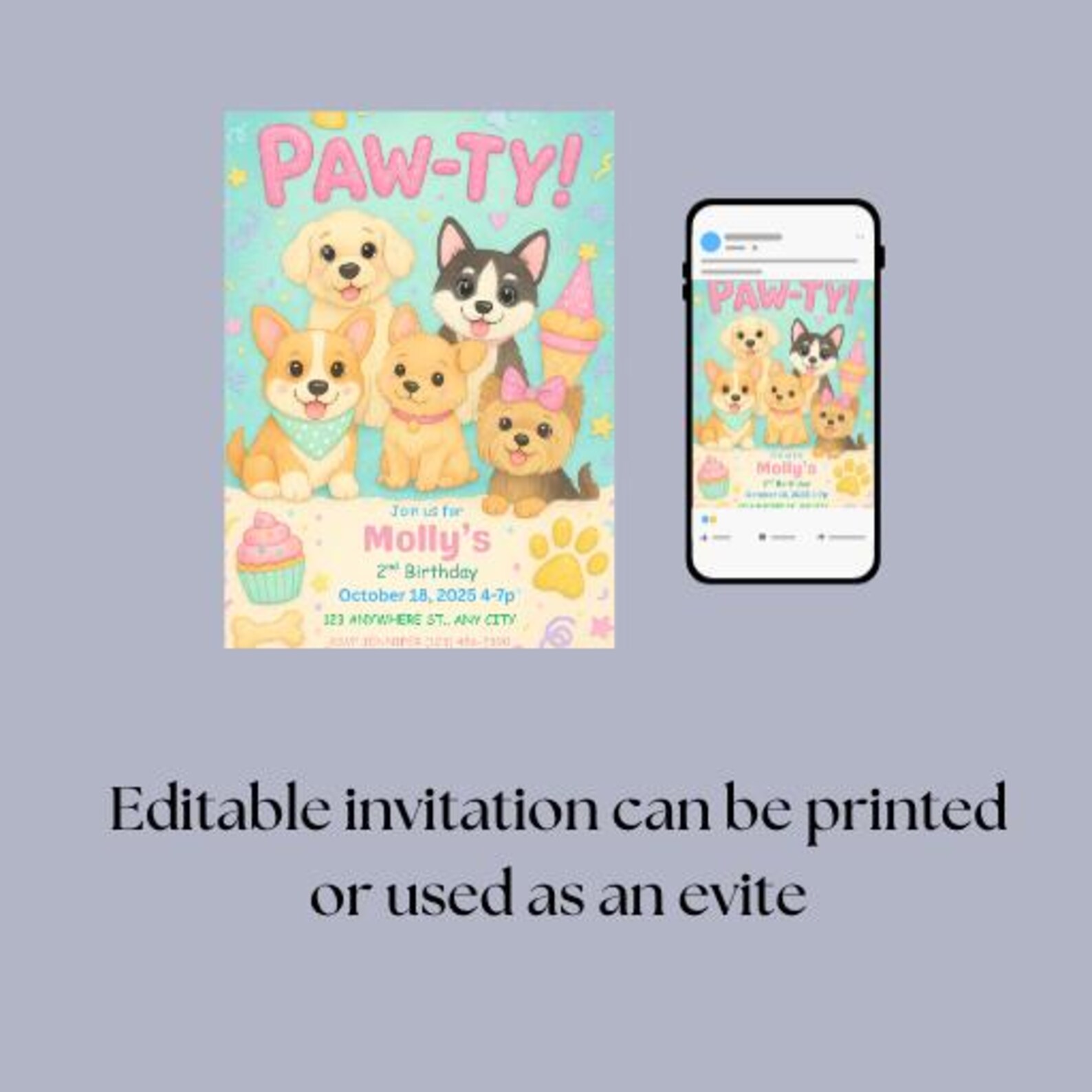 Dog Birthday Invitation, Editable Canva Template Evite, Puppy Party ...