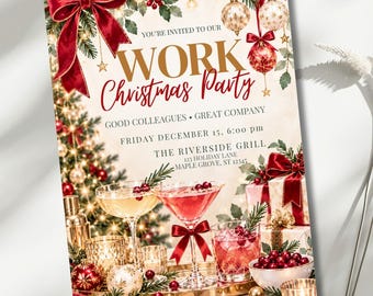 Work Christmas Party Invitation, Office Holiday Party Invite, Elegant Company Christmas Party Editable 5x7 Canva Template