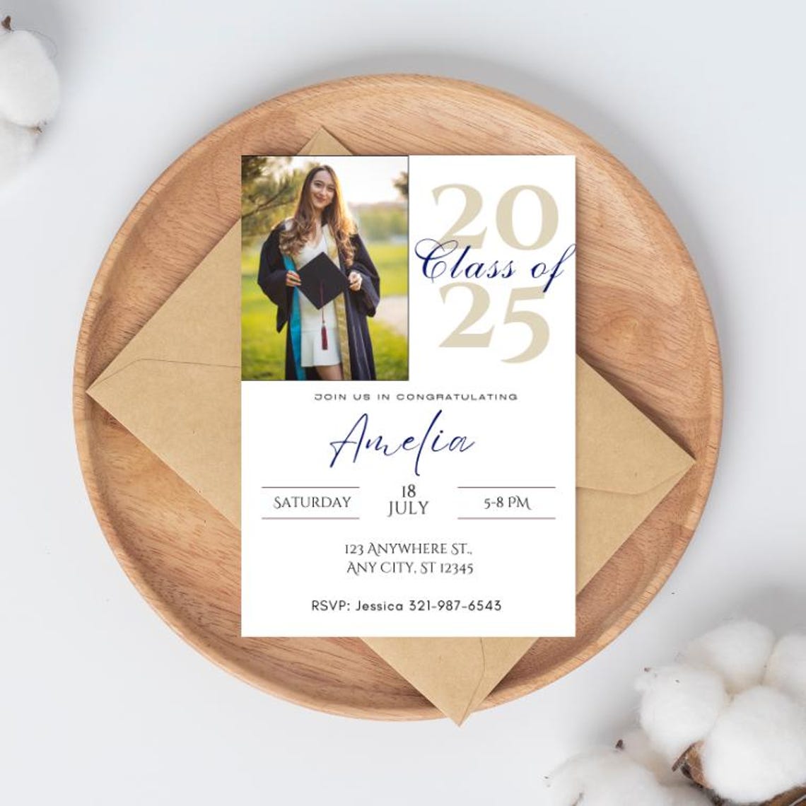 Graduation Photo Invitation, Unique Editable Canva Template for ...