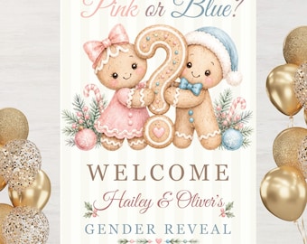 Gender Reveal Welcome Sign, Gingerbread Gender Reveal, Christmas Gender Reveal Sign, Pink or Blue Holiday Party Welcome Board