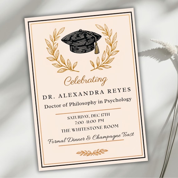 Doctorate Graduation Invitation Template, Celebrating Dr Canva Invite,  Elegant Phd Graduation Card Evite, Black Gold Editable Printable - Etsy