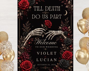 Gothic Wedding Reception Sign, Till Death Do Us Part Welcome Sign, Alternative Wedding Signage, Editable Gothic Wedding
