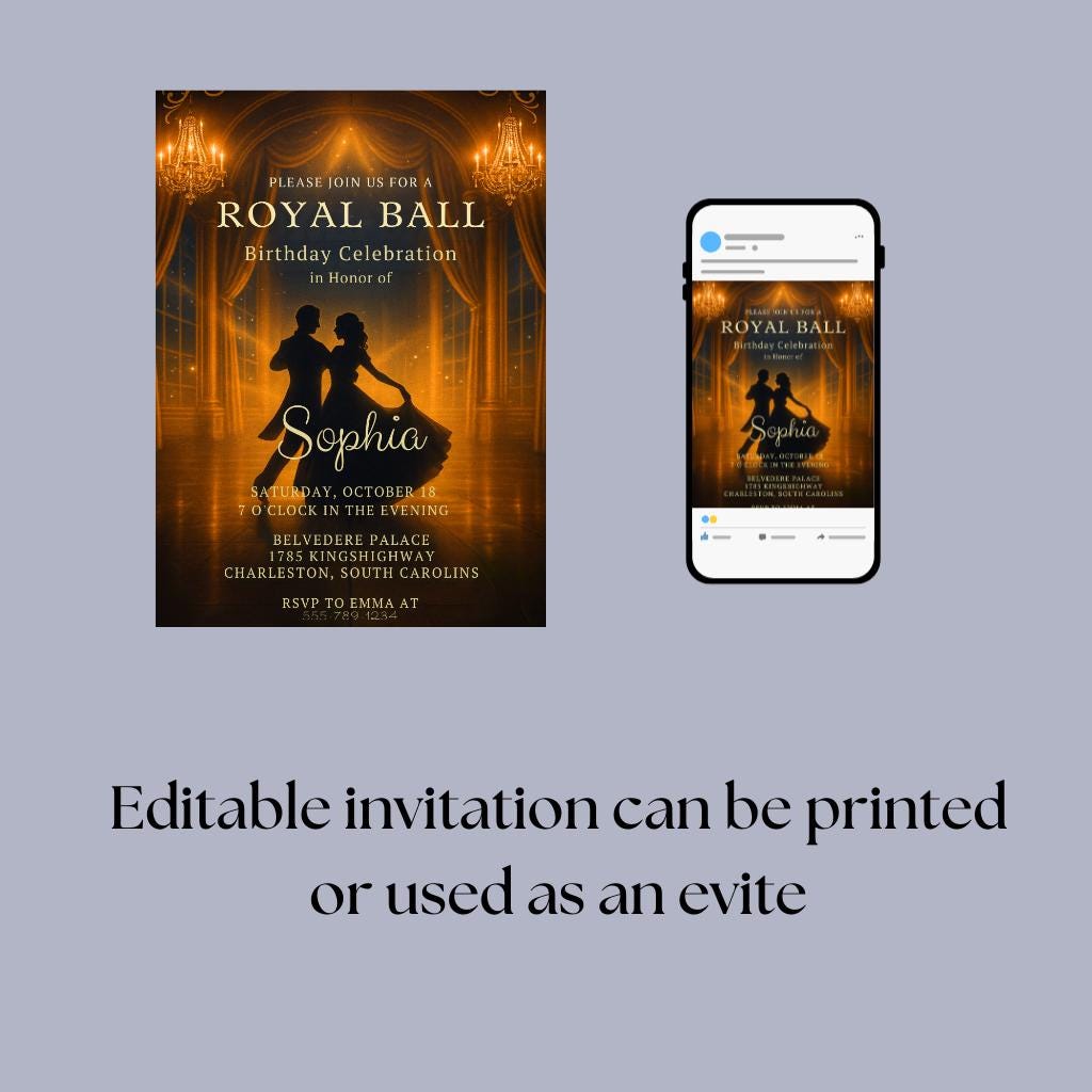 Fancy Ball Invitation Royal Ball Birthday Invitation Card, Fairytale Party Invite ...