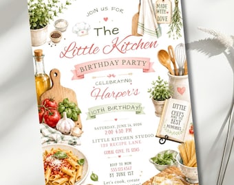 Cooking Birthday Invitation, Little Chef Party Invite, Editable 5x7 Canva Template, Kids Cooking Party, Pasta Making Card