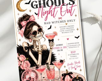 Halloween Girls Night Invitation, Spooky Girls Night Invite, Adult Halloween Party Invitation, Ghouls Night Out Editable 5x7 Template
