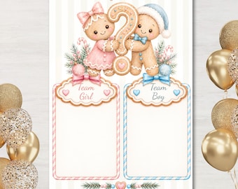 Gender Guessing Game, Gingerbread Gender Reveal Voting Board, Team Girl or Boy Christmas Gender Reveal Game, 24x36 Printable