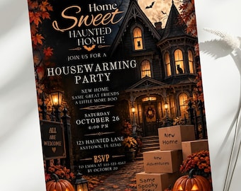 Halloween Housewarming Invitation, Spooky New Home Party Invite, Haunted House Housewarming Party, Editable 5x7 Canva Template