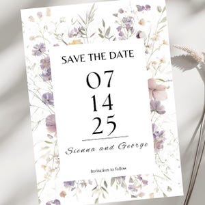 Modèle modifiable de carte de voeux de fleurs sauvages Modèle d'invitation bohème personnalisé Faire-part de mariage Modèle de toile d'invitation numérique
